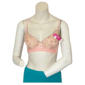Women Salmon/Pink Embroidered Bra